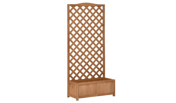 Outsunny Fir Wood Raised Trellis Planter - Brown