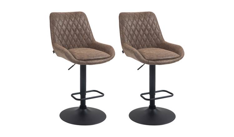 HOMCOM Set of 2 PU Leather Bar Stools with Wide Seat and Base - Coffee
