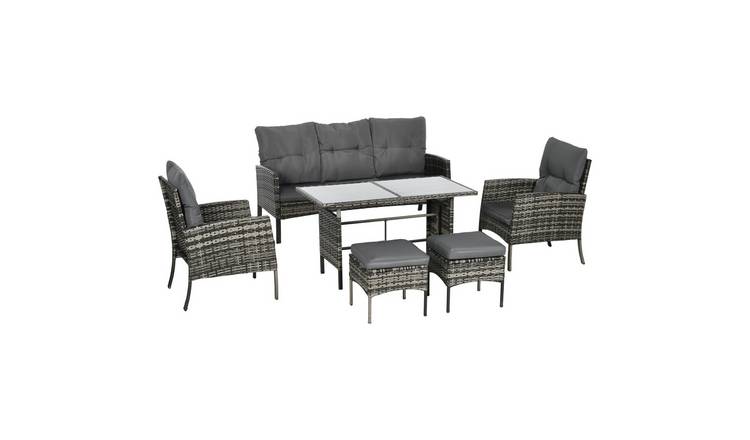 Outsunny Cushioned Rattan Garden Furniture Set - Grey