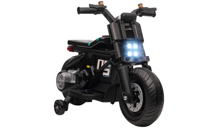 HOMCOM 6V Ages 3 to 5 Training Wheels Ride on Motorcycle – Black