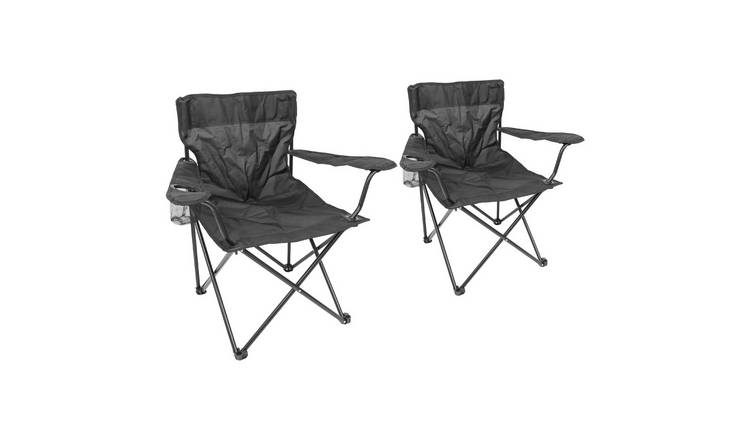Harbour Housewares Folding Canvas Camping Chairs - Matt Black/Black - Pack of 2