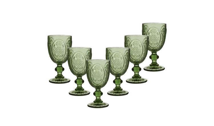 Dibor Set of 6 Fleur de Lys 310ml Glass Wine Glasses - Green