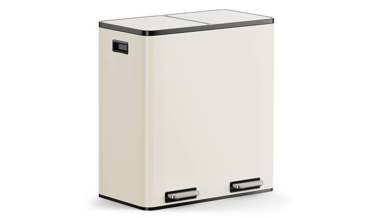 VonHaus 60L Stainless Steel Waste & Recycling Bin - Cream