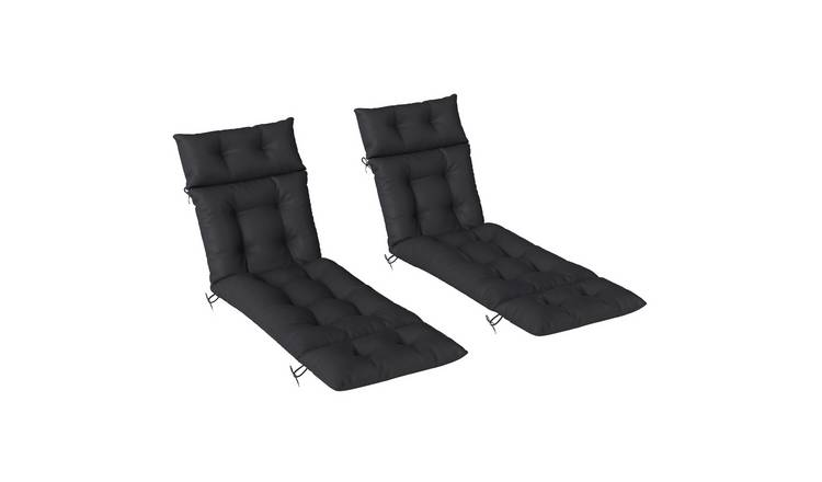 Outsunny Set of 2 Polyester Sun Lounger Cushions - Black