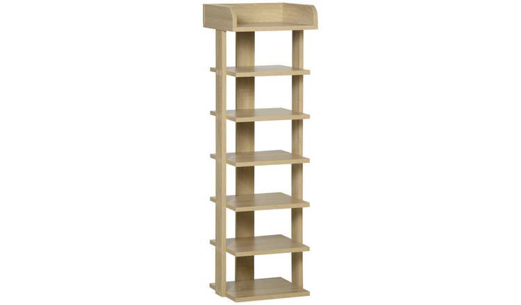HOMCOM 7 Tier Wooden Shoe Rack - Oak