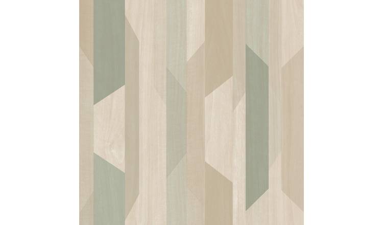 Grandeco Woodblock Geometric Kiruna Textured Wallpaper - Beige Green