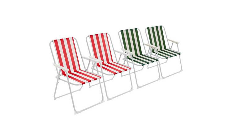 Harbour Housewares Folding Metal Beach Chairs - Red/Green Stripe - Pack of 4