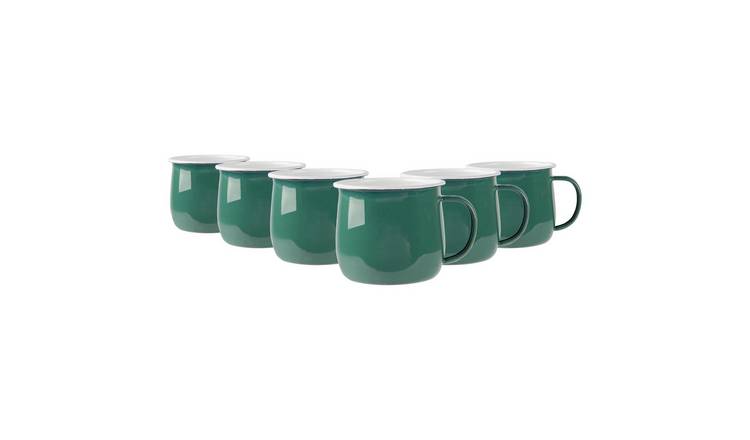 Argon Tableware Coloured Enamel Belly Mugs - 375ml - Green - Pack of 6