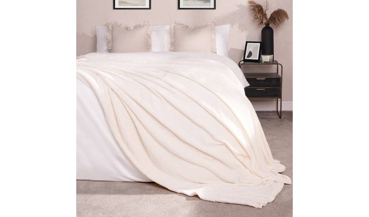 OHS Waffle Fleece Blanket Throw 125 x 150cm - Cream