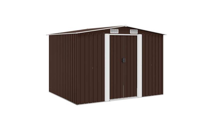 Walplus Galvanised Steel Garden Storage Shed - Brown - 257 x 205 x 178 cm