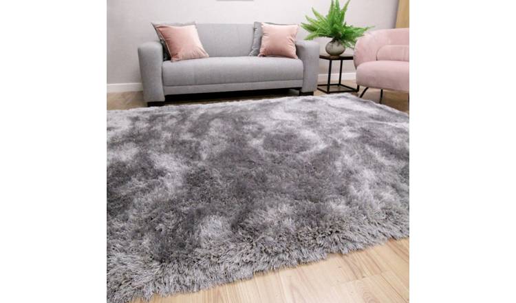 Mega Flooring Silver Shaggy Plain Rug - 60 x 110cm