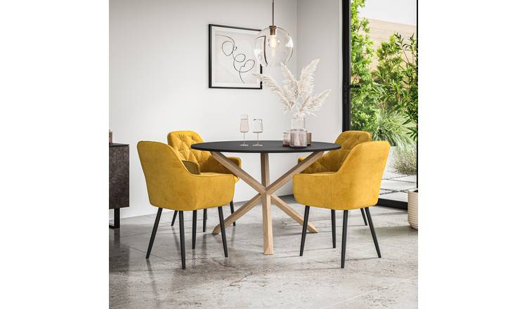 Furniture Online Malvern Anika Black Top Dining Table & 4 Mustard Chairs