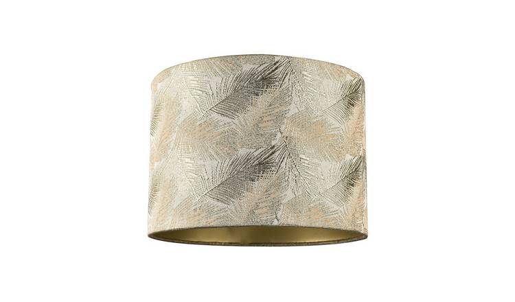 Happy Homewares Floral Drum with Shiny Gold and Silver Fern Lampshade - 25cm