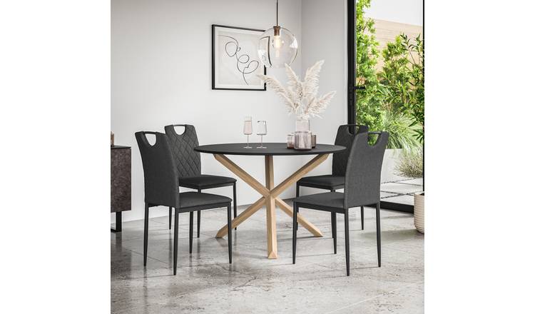 Furniture Online Malvern Monza Black Top Dining Table & 4 Charcoal Chairs