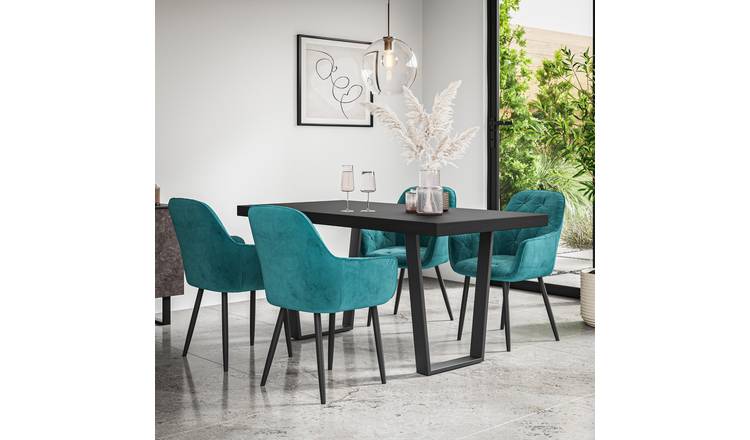 Furniture Online Aria Anika Black Top Dining Table & 4 Blue Chairs