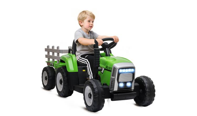 HOMCOM 12V Ages 3-6 Detachable Trailer Parent Remote Ride-On Tractor – Green
