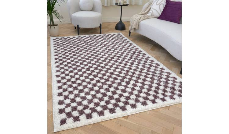 The Rugs Purple Moodi Chequered Shaggy Rug - 80 x 150cm