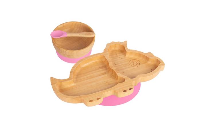 Tiny Dining Children's Bamboo Suction Dinosaur Dinner Set - Pink