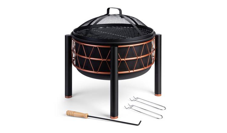 VonHaus Fire Pit & BBQ Grill - Black & Copper