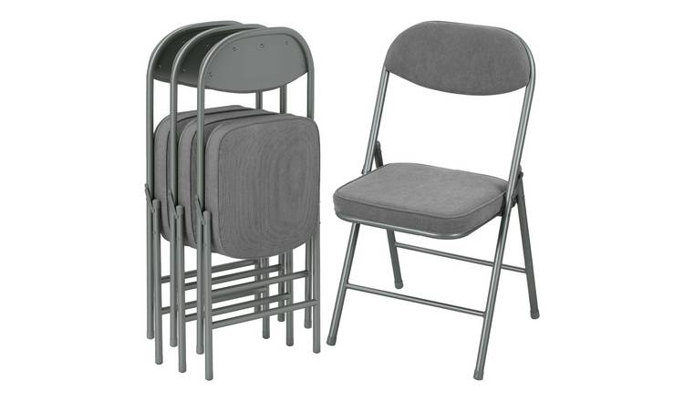HOMCOM Set of 4 Fabric Padded Folding Chairs with Corduroy Seat - Grey