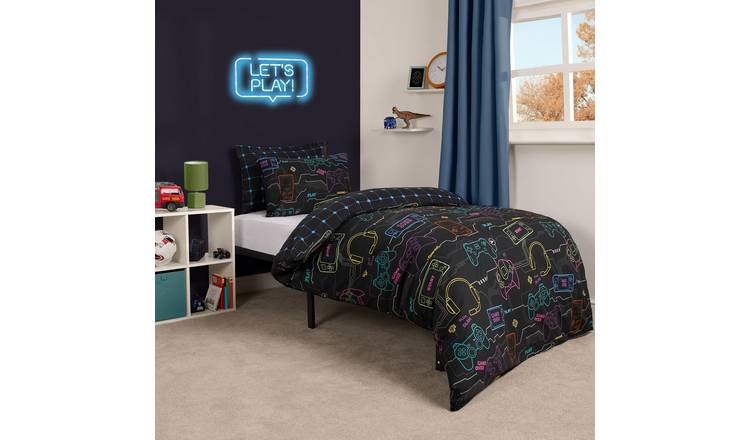 OHS Gaming Duvet Cover Bedding Set Kids Reversible Black - Single