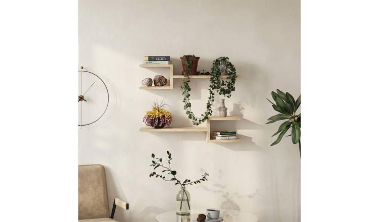 Decortie Fork Particleboard Floating Wall Shelf - Light Oak