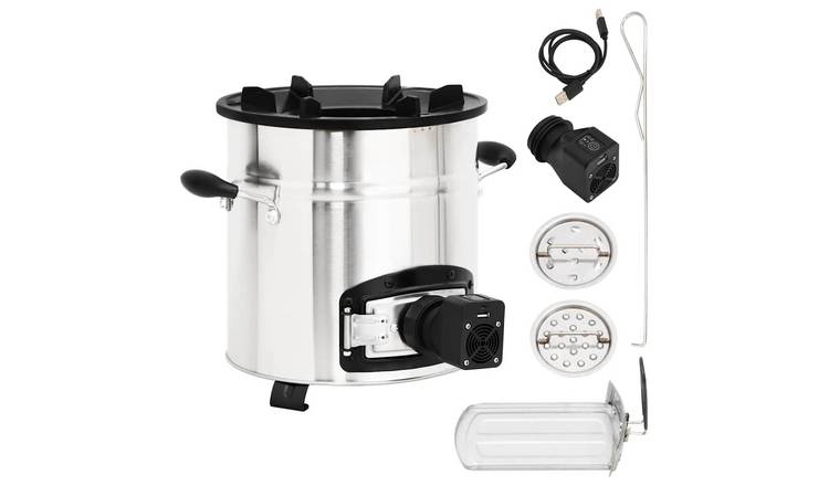 Walplus Stainless Steel Stove with USB Fan - Silver - 35.5 x 26 x 28 cm