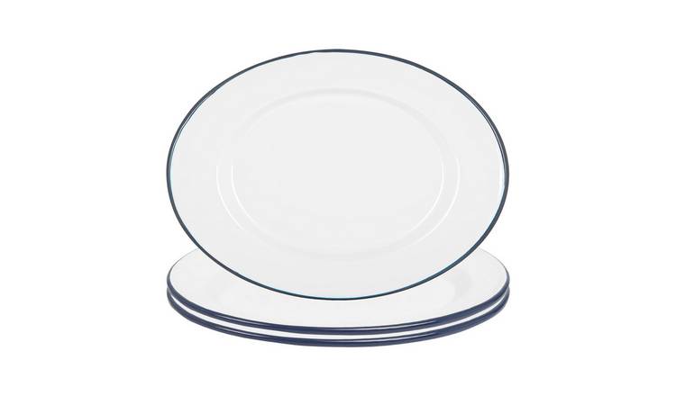 Argon Tableware White Enamel Serving Platters- Blue - Set of 3