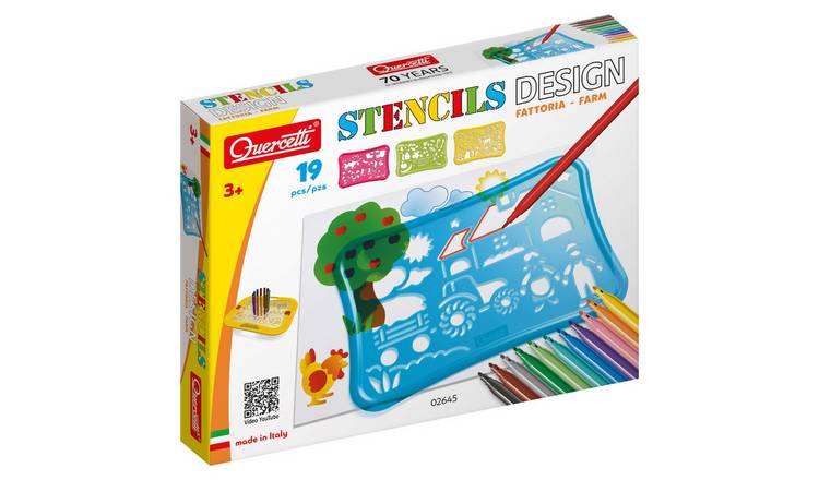 Quercetti Stencils Design 19 Pieces Farm Stencil Set - Age 3+