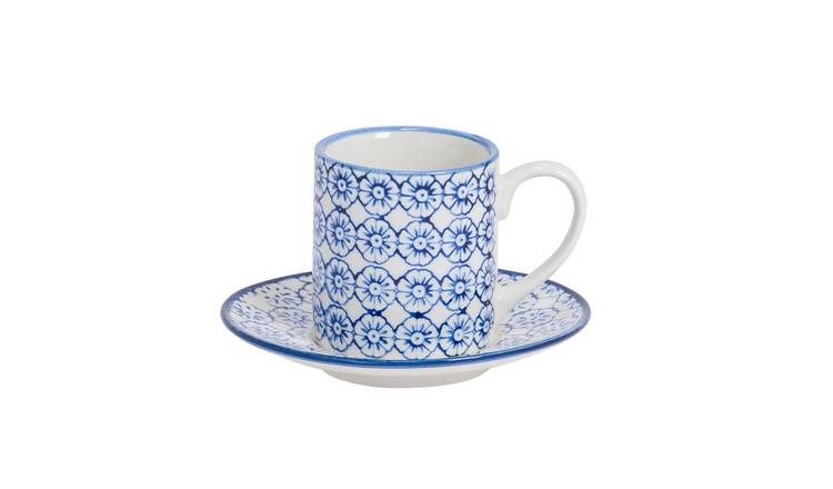 Nicola Spring Hand-Printed Espresso Cup & Saucer Set - 65ml - Navy