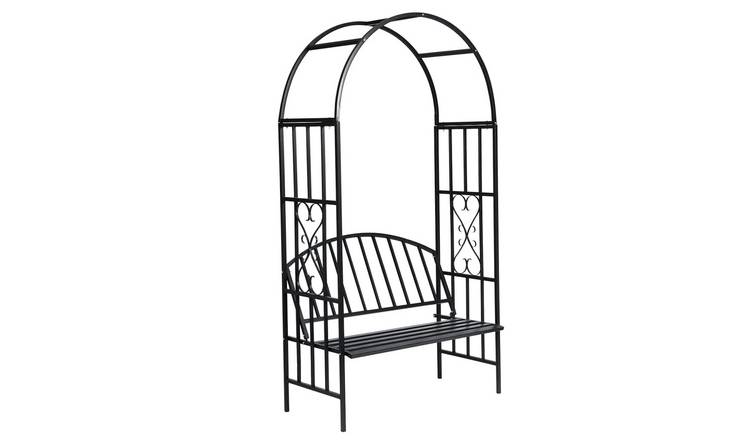 Walplus Garden Rose Arch with Bench - Black - 114 x 57 x 210 cm