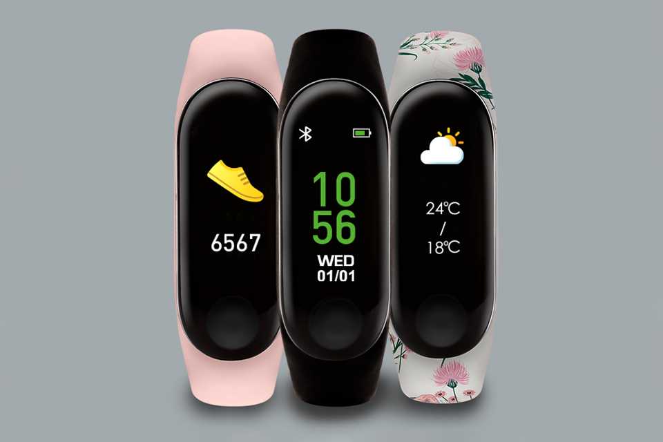 3 Reflex Active Series 1 smart watches with pink, black and floral printed straps.