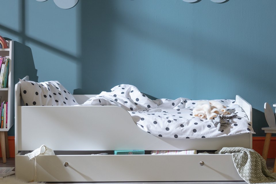 Habitat Brooklyn toddler bed with drawer in white colour.