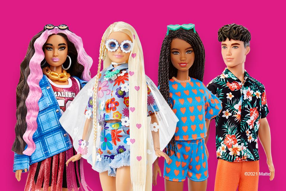 Barbie Extra doll, Ken doll and Fashionista dolls.