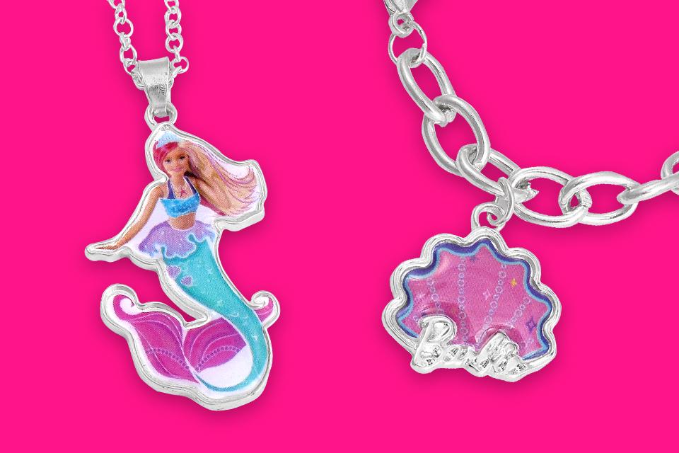 Barbie mermaid colourful necklace and bracelet set.