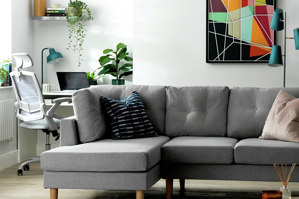 Habitat Joshua left corner fabric sofa in blue colour.