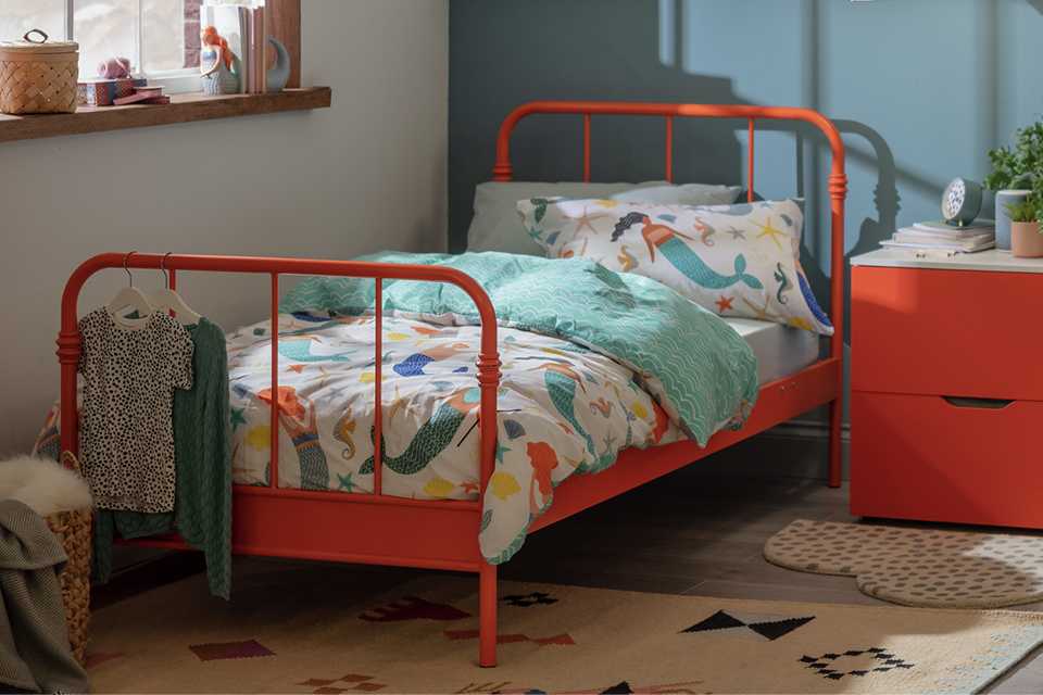 Habitat kids' Jett single metal orange bed frame.