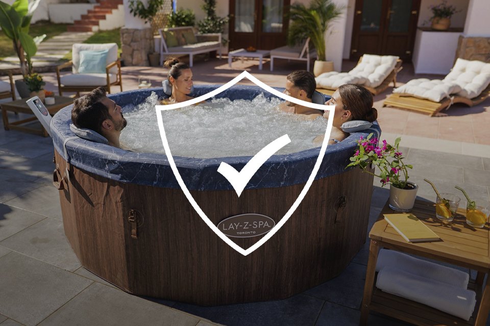Shield icon with a tick mark on it indicating Lay-Z-Spa product warranty. 