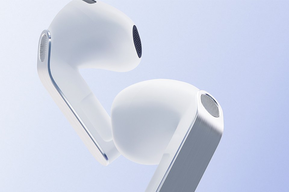 Samsung Galaxy Buds4 displayed against a bluish white background.