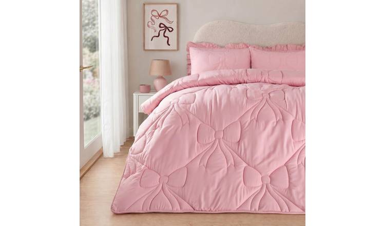 OHS Dusky Pink Bow Lattice Coverless 7.5 Tog Duvet Bedding Set - Double