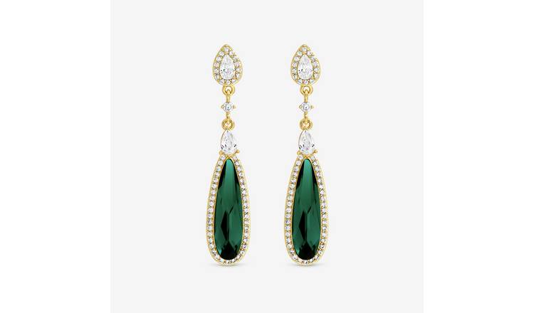 Jon Richard Gold Plated Emerald Drop Earrings