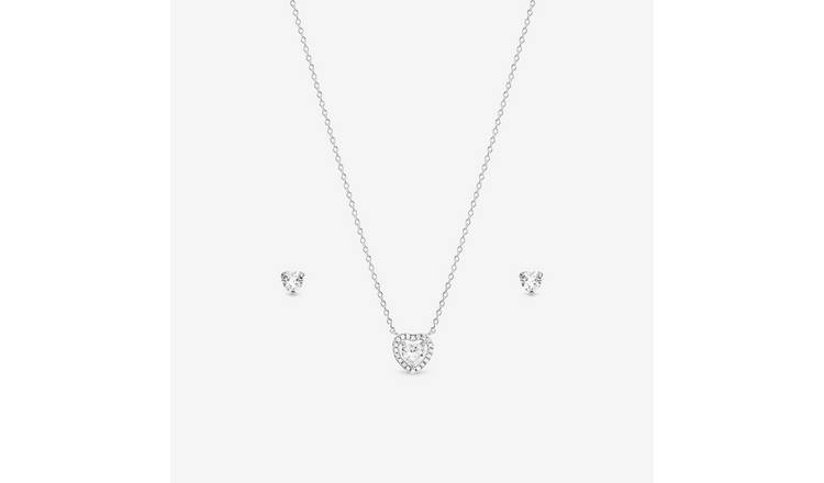 Simply Silver 925 Sterling Silver Halo Heart Necklace And Earring Set