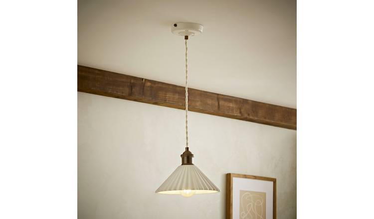 ValueLights Burford Ceramic Adjustable Ribbed Pendant Light - White