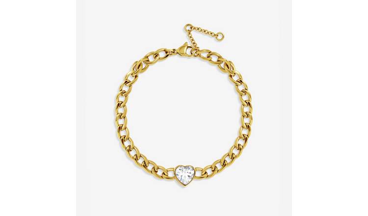 Jon Richard Gold Plated Crystal Heart Chain Stainless Steel Bracelet