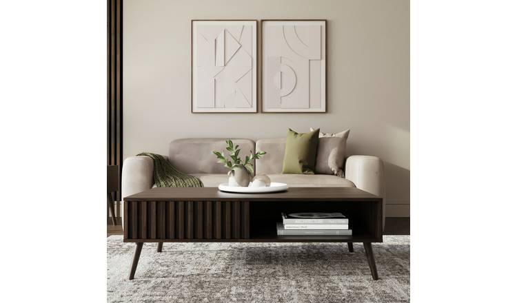GFW Louvered 1 Drawer Rectangular Coffee Table - Walnut Effect