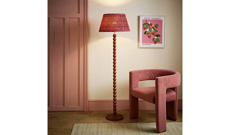ValueLights Bobbles Wood Bobbin Floor Lamp - Burgundy