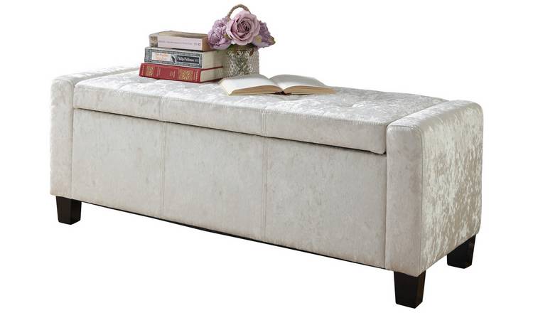 White velvet store storage ottoman