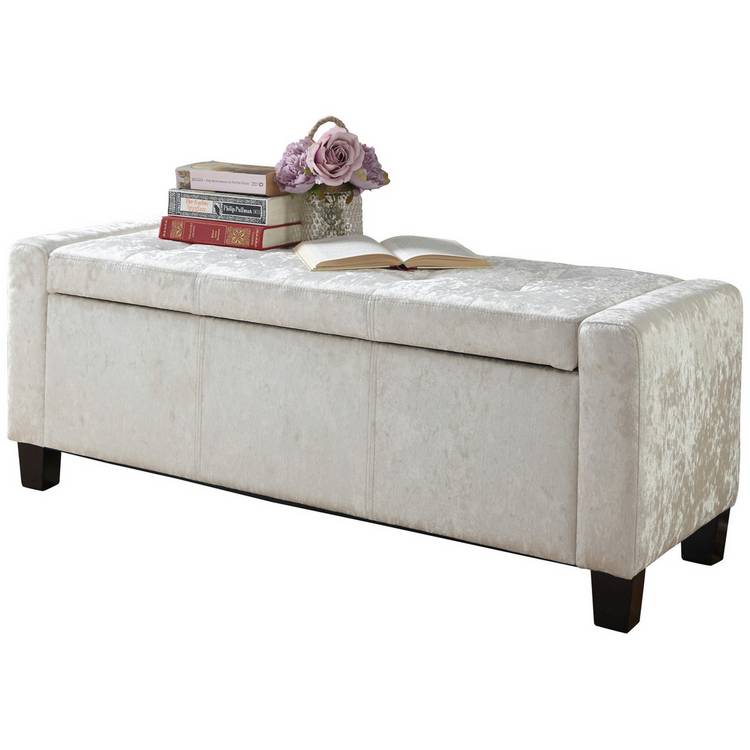 GFW Verona Velvet Ottoman Bench - White 0