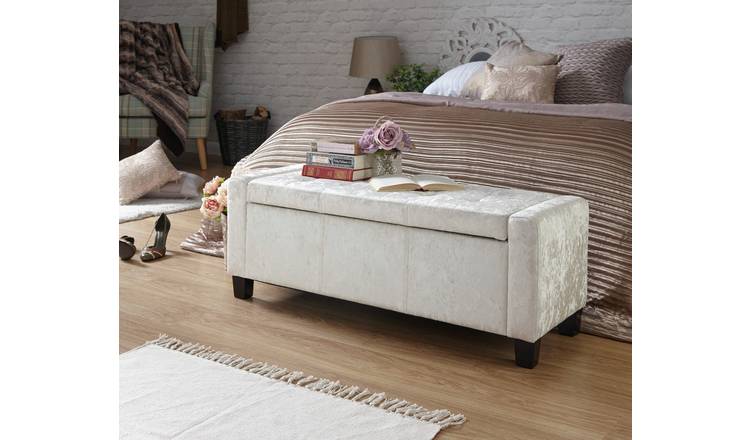 White velvet outlet storage ottoman