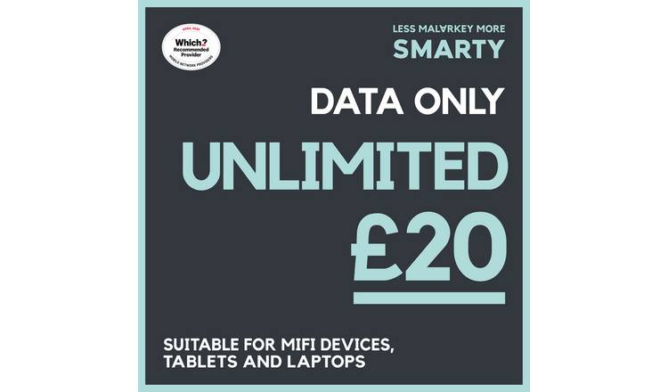 SMARTY UNLIMITED 30 Day Pay As You Go Data Only SIM Card